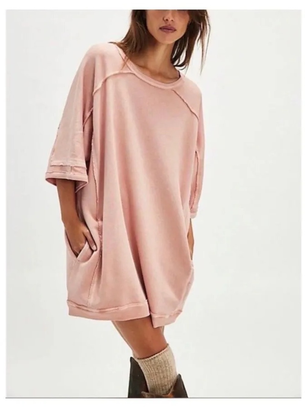 We the Free Mari Muscle pullover Mini Dress Dusty Plum Oversized Sweatshirt boho - Picture 5 of 13